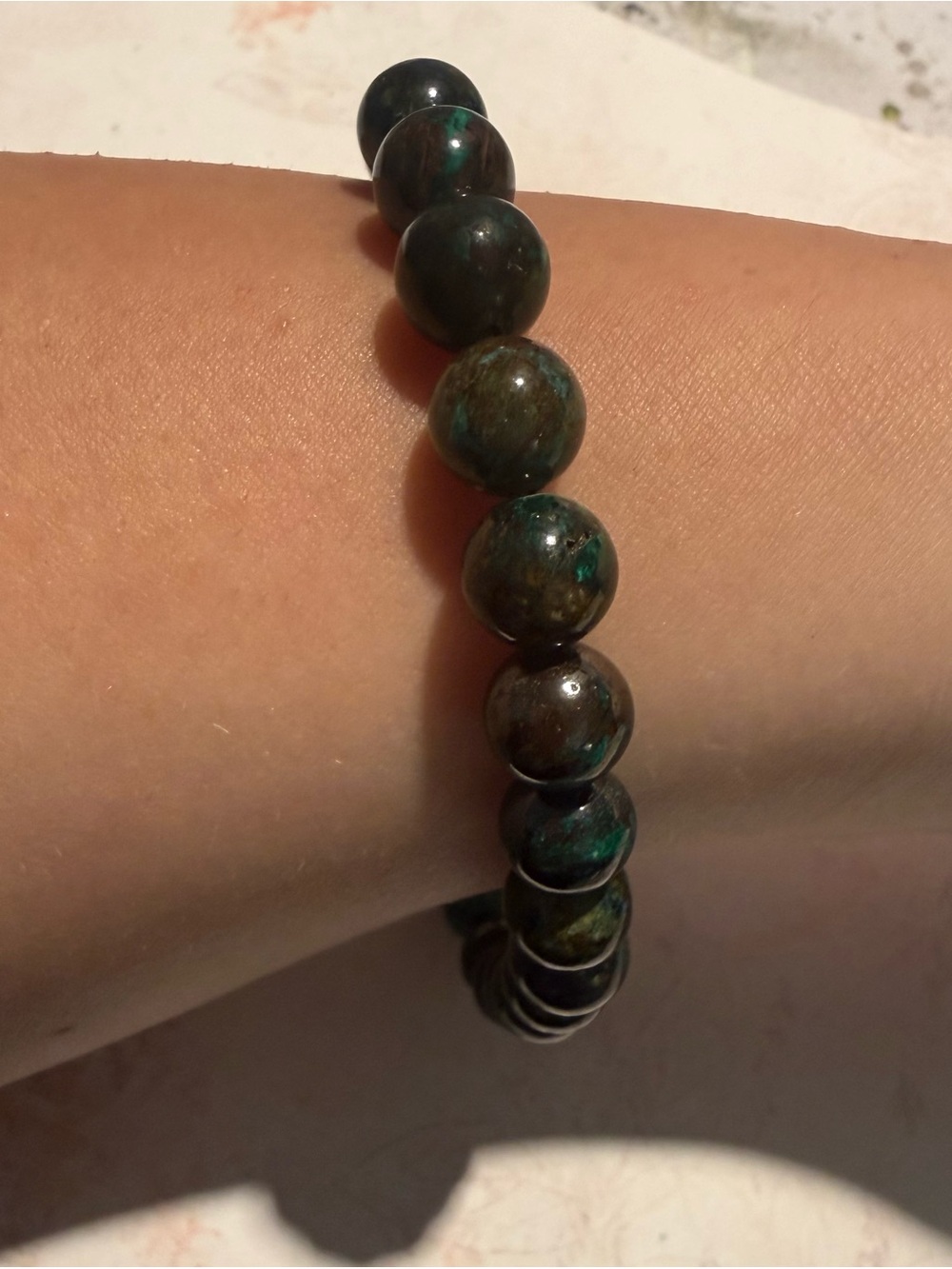 Green and Brown Azurite Beaded Stretch Bracelet
